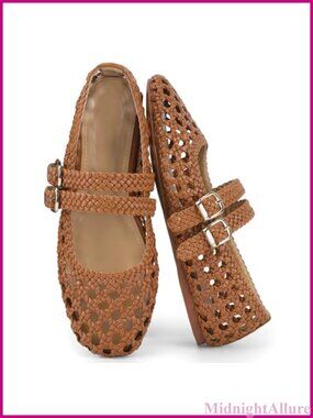 Woven Mesh Ballet Flat Double Buckle Mary Jane Women's Flat Shoe
